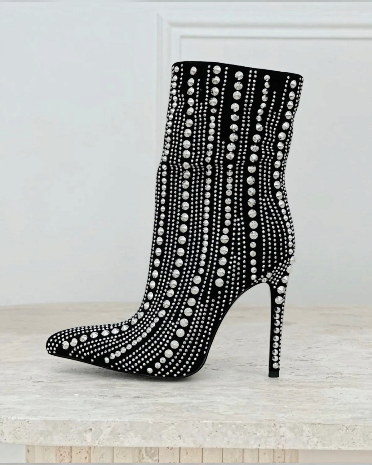 Bottes BROCK STEPHAN PARIS noires en synthétique avec ornements en strass argentés et talon aiguille