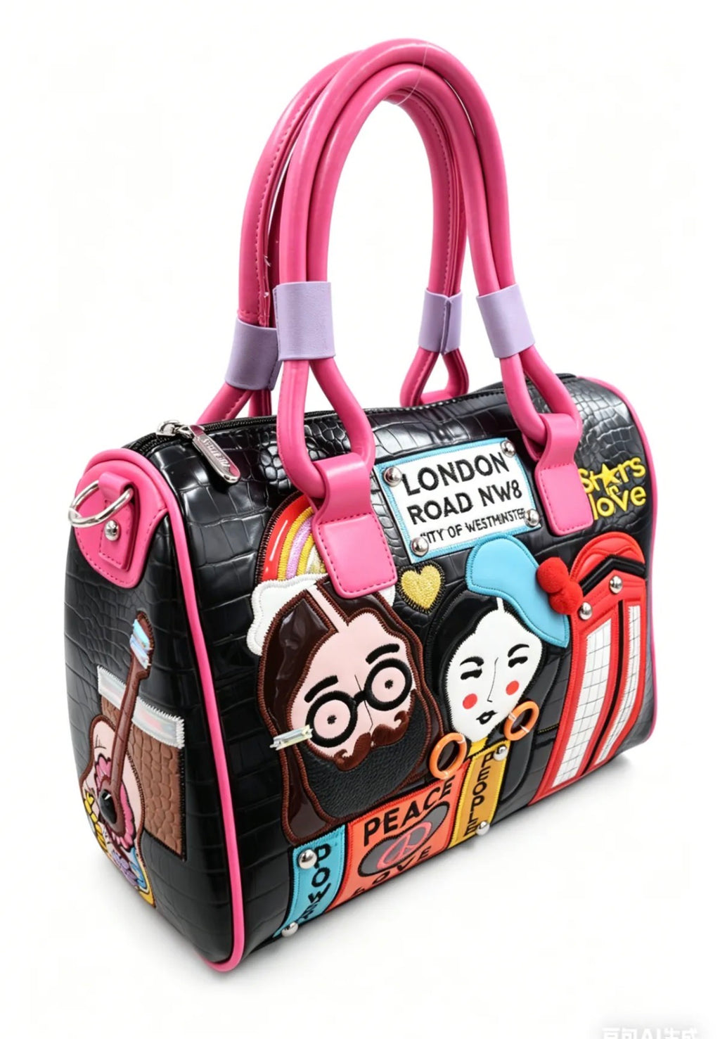 Sac à main noir et rose à motifs Londres SYSTYLE