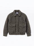 BROCK textured short jacket in dark grey with a structured collar, front flap pockets, and ribbed hem.