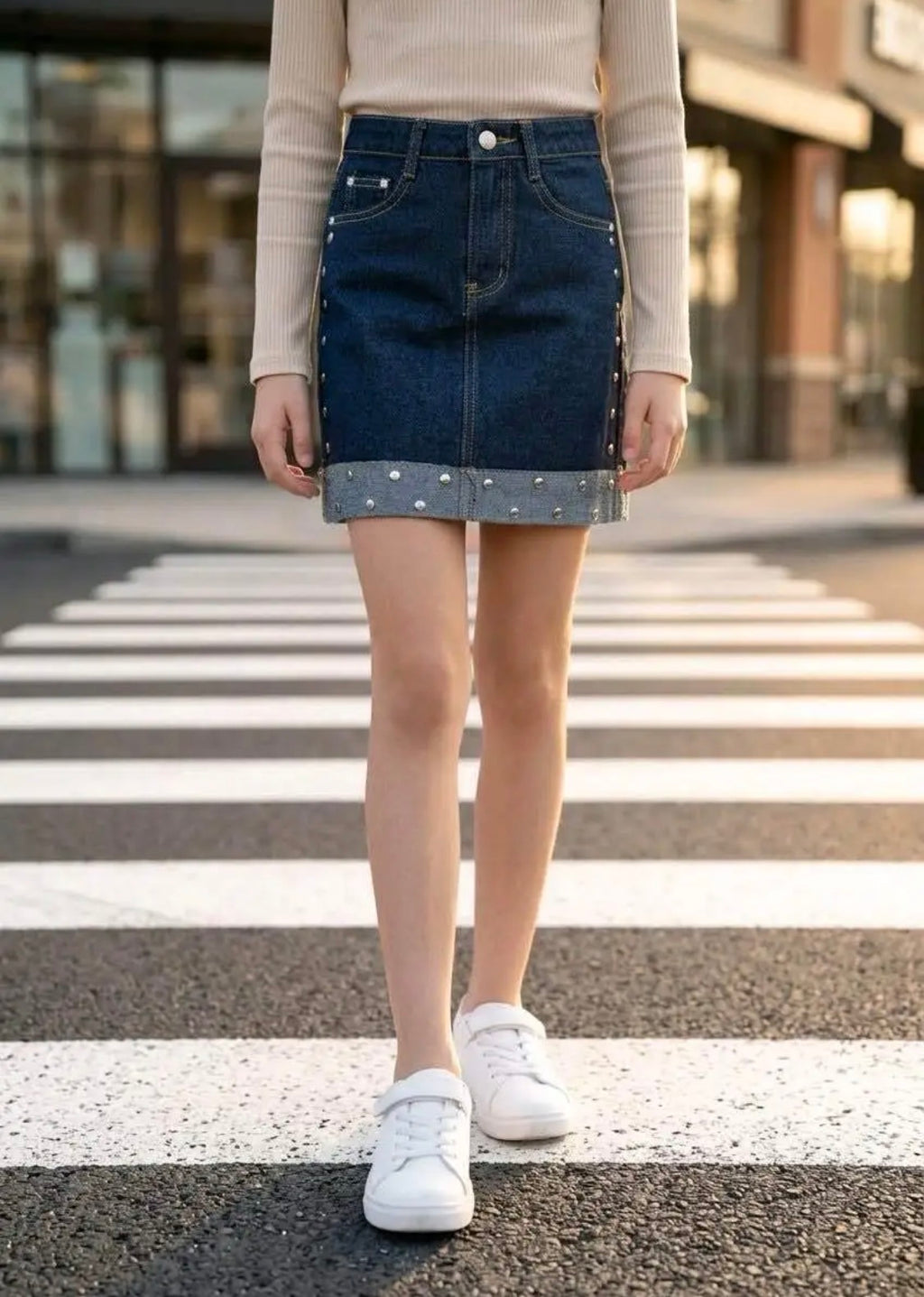 Jupe en jean clous strass enfant GRASSTAR