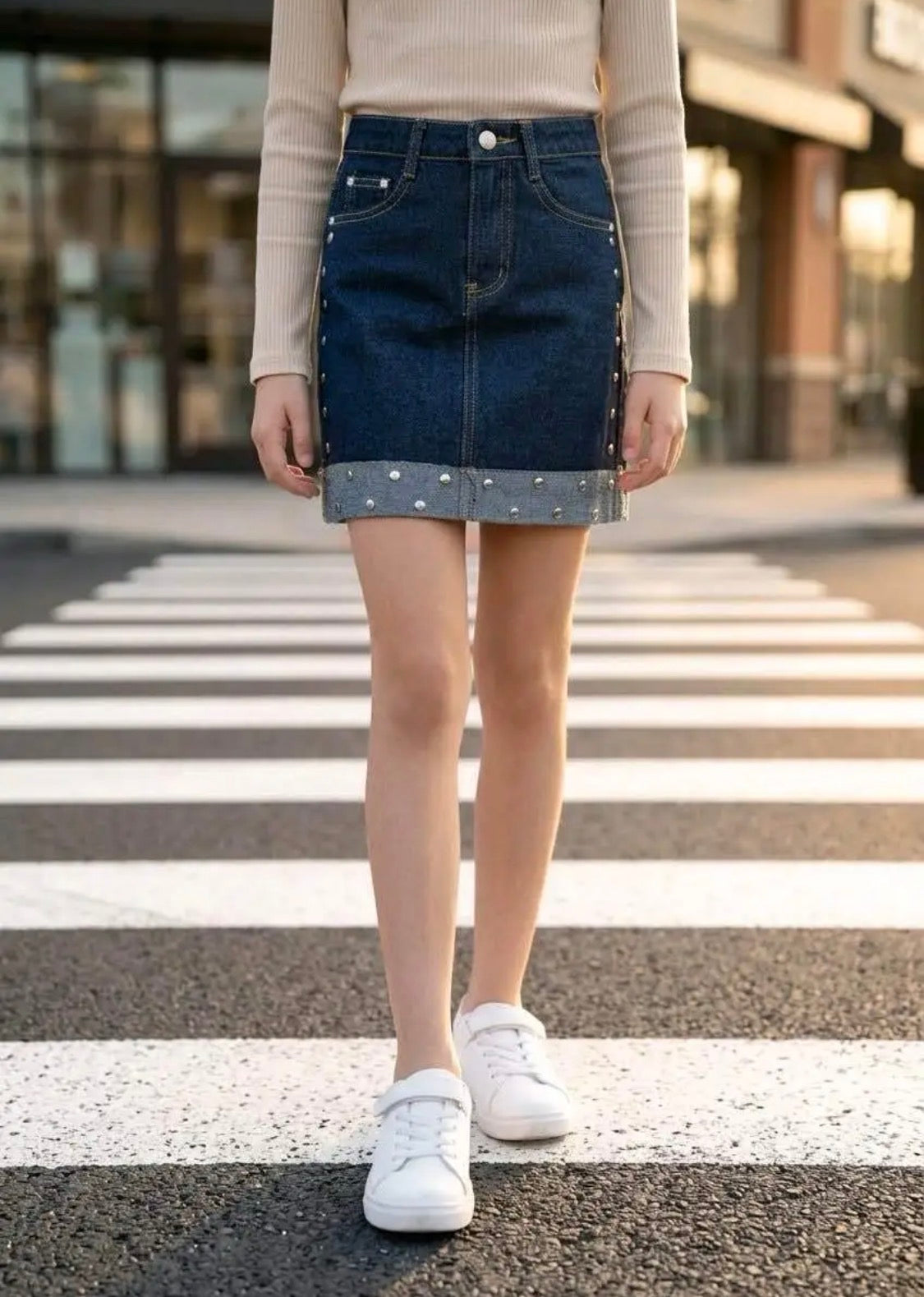 Jupe en jean clous strass enfant GRASSTAR
