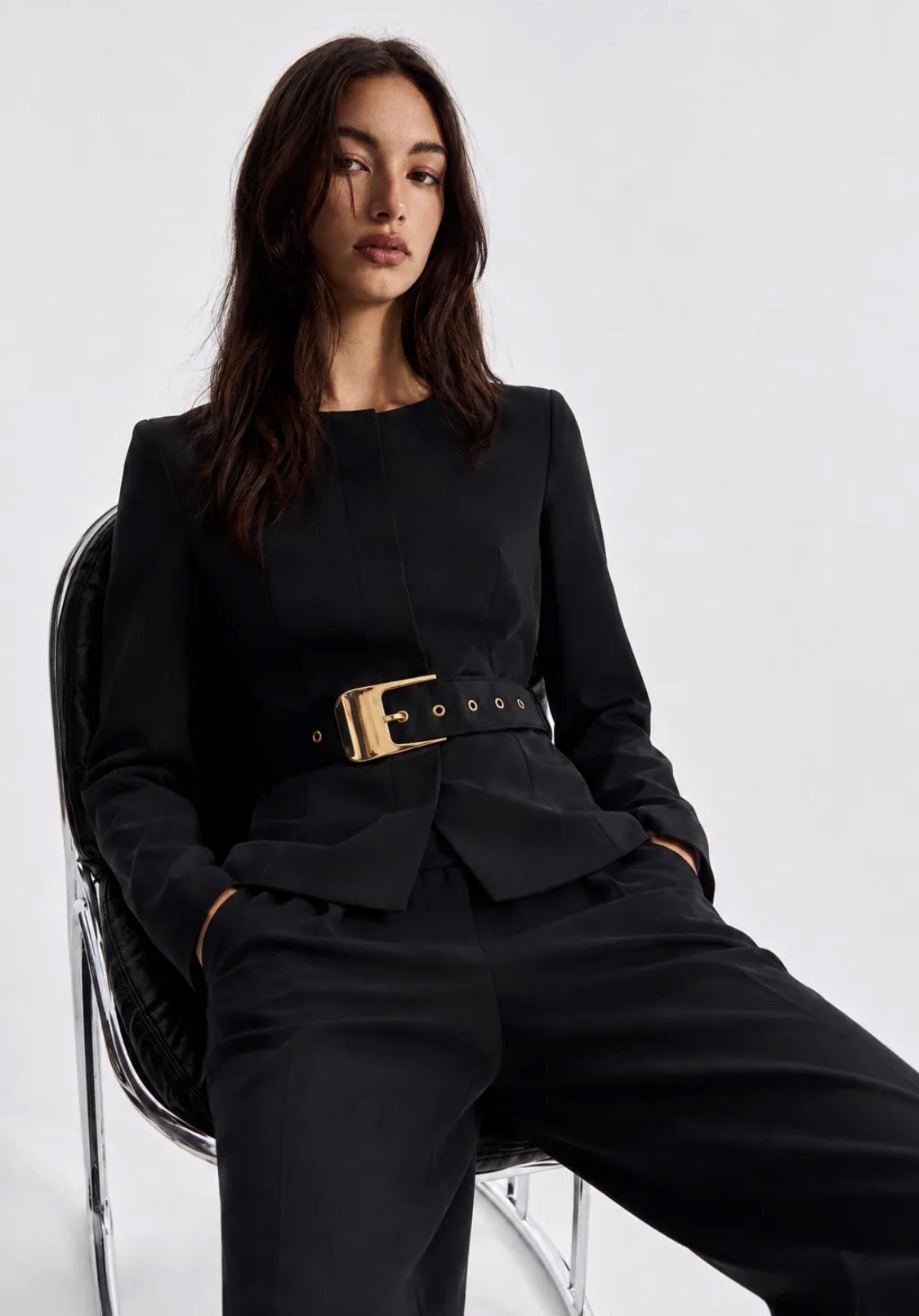 Ensemble pantalon fluide et veste ceinturée FRIME