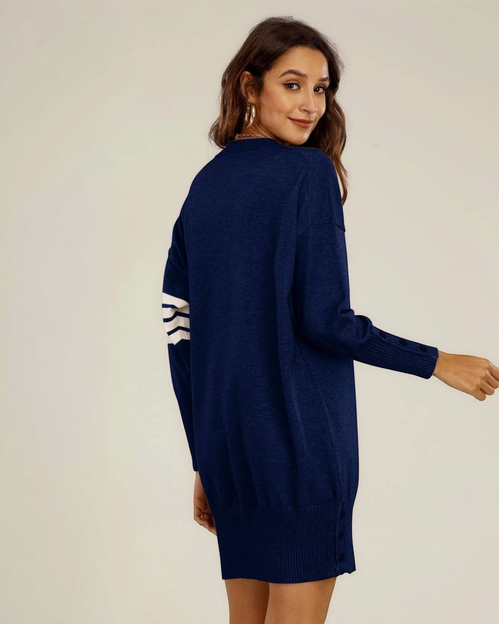 Robe pull tunique en tricot à rayures blanches en bleu marine FS collection - ROBE FEMME - FS Collection (Germany)