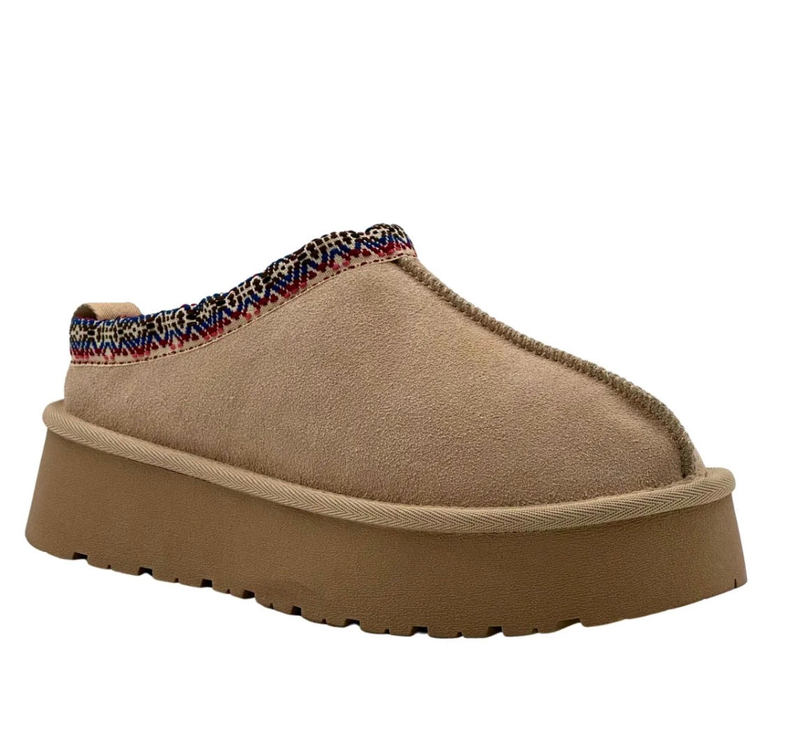 Chaussons en cuir et fourrure naturelle à plateforme STEPHAN PARIS