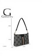 Sac bandoulière BROCK GALLANTRY en simili cuir gris et noir avec motif monogramme et bande tricolore centrale