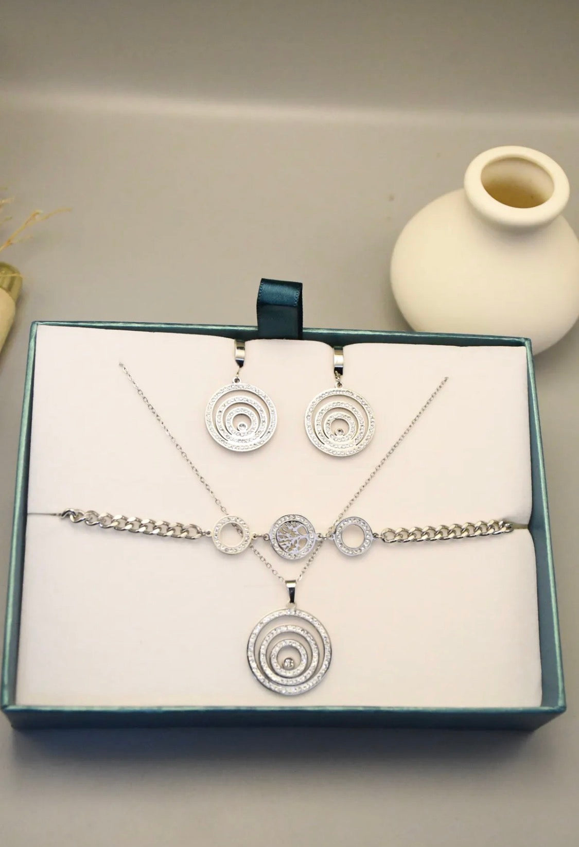 Parure de bijoux Rosa — Collier, Boucles d'oreilles & Bracelet Acier Inoxydable