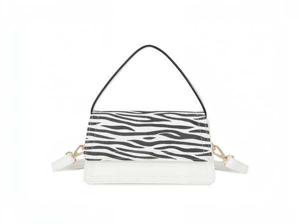 Sac à main BROCK GALLANTRY en PU blanc avec rabat à motif zébré, fermeture zippée et bandoulière amovible.