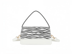 Sac à main BROCK GALLANTRY en PU blanc avec rabat à motif zébré, fermeture zippée et bandoulière amovible.