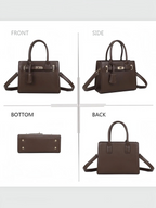 Sac à main BROCK GALLANTRY Elina marron en cuir synthétique grainé avec fermoir twist doré et bandoulière amovible