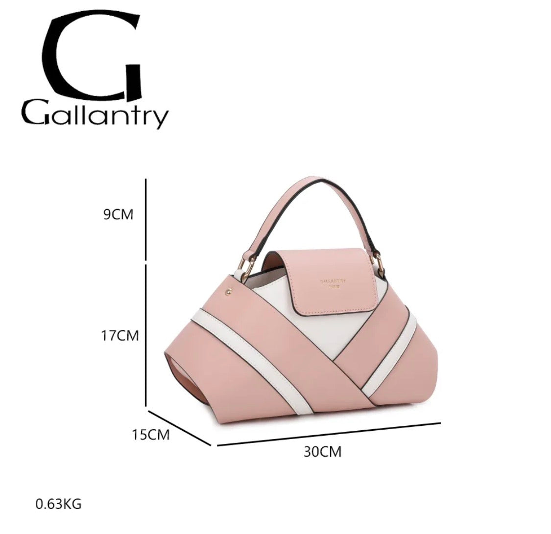 Sac à main patchwork géométrique rose & blanc GALLANTRY