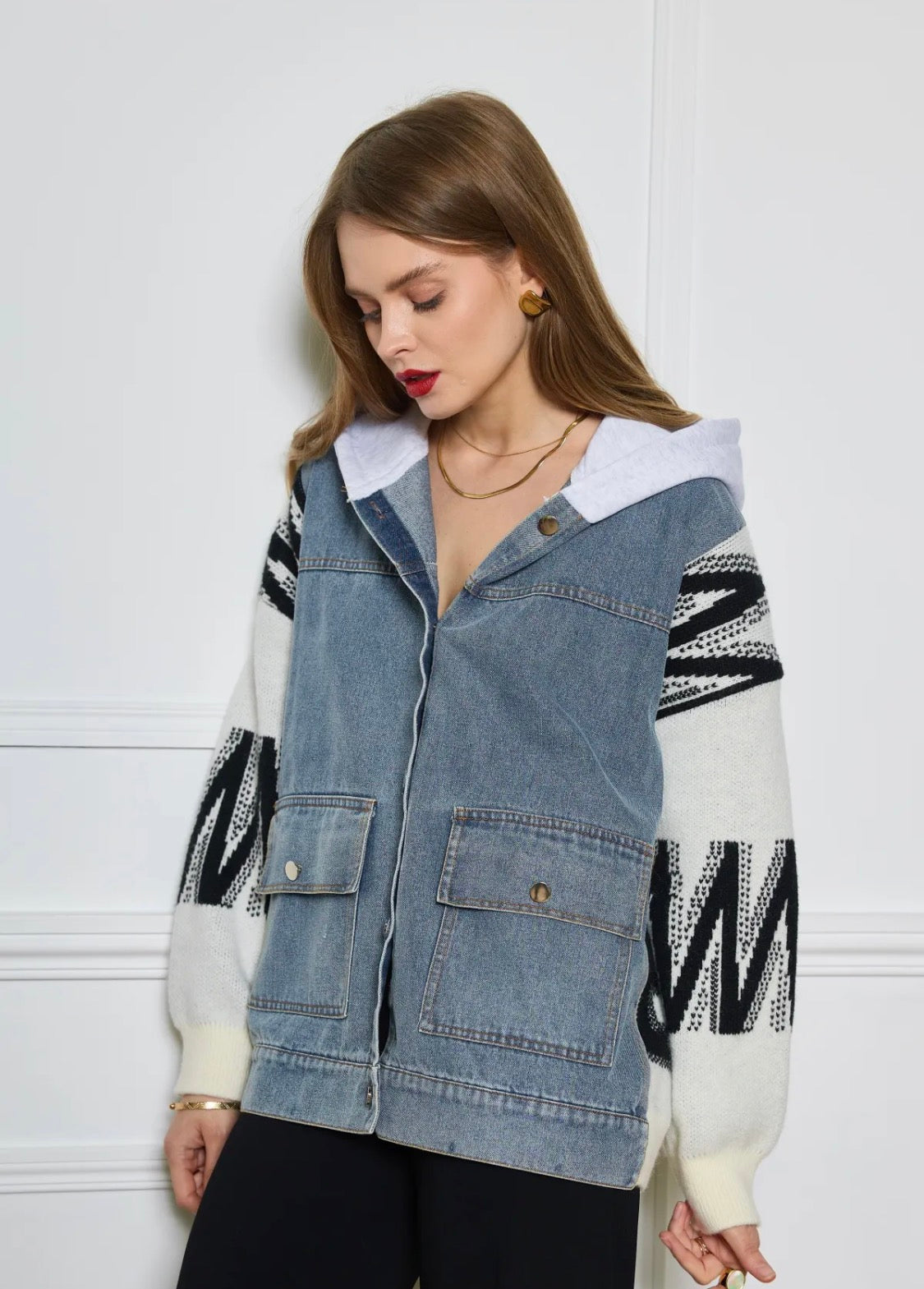 Veste femme denim et maille à capuche FRIME