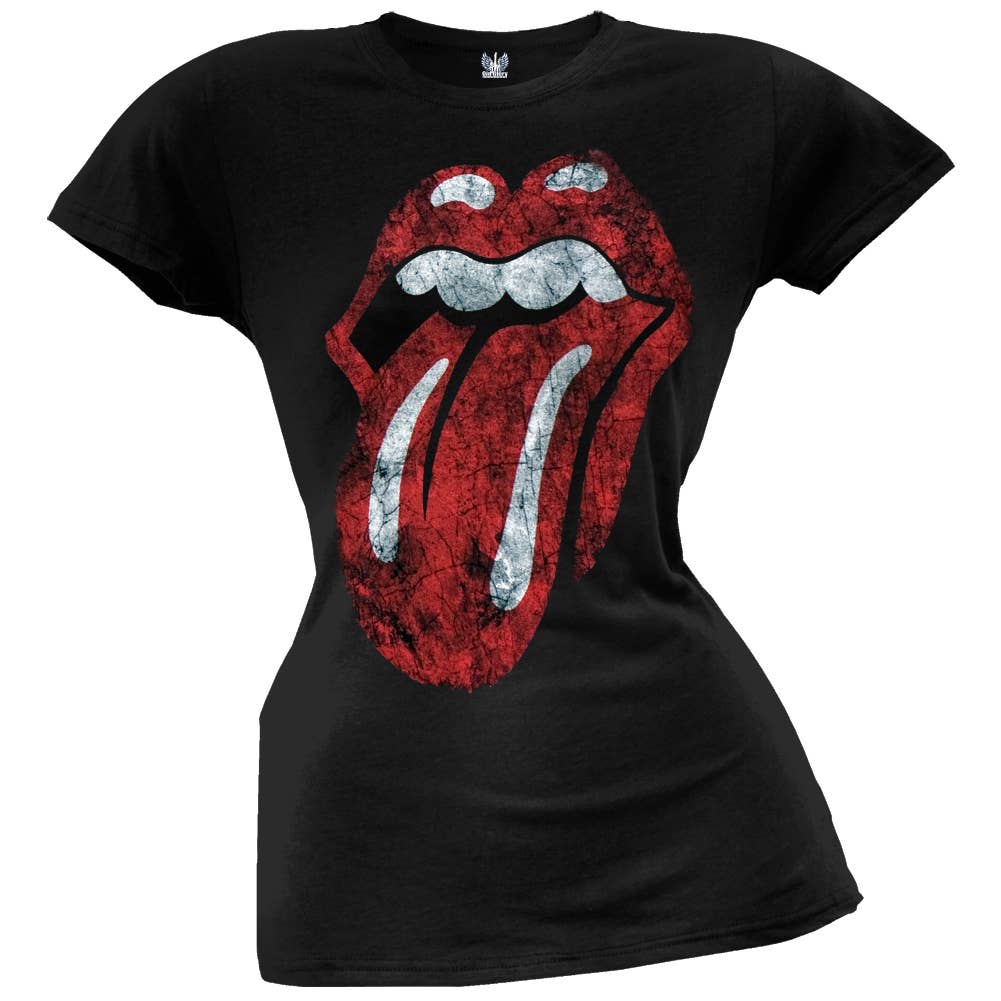 T-shirt  pour femme Rolling Stones avec logo langue usé