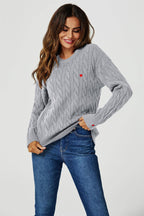 Pull en Maille Torsadée Gris avec Cœurs Rouges - FS collection - Pulls et Sweaters - FS Collection (Germany)