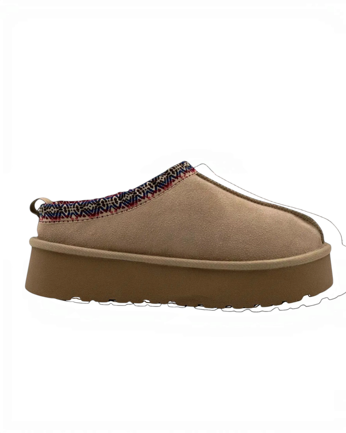 Chaussons plateforme BROCK STEPHAN PARIS en cuir beige velouté avec bordure à motifs et couture centrale