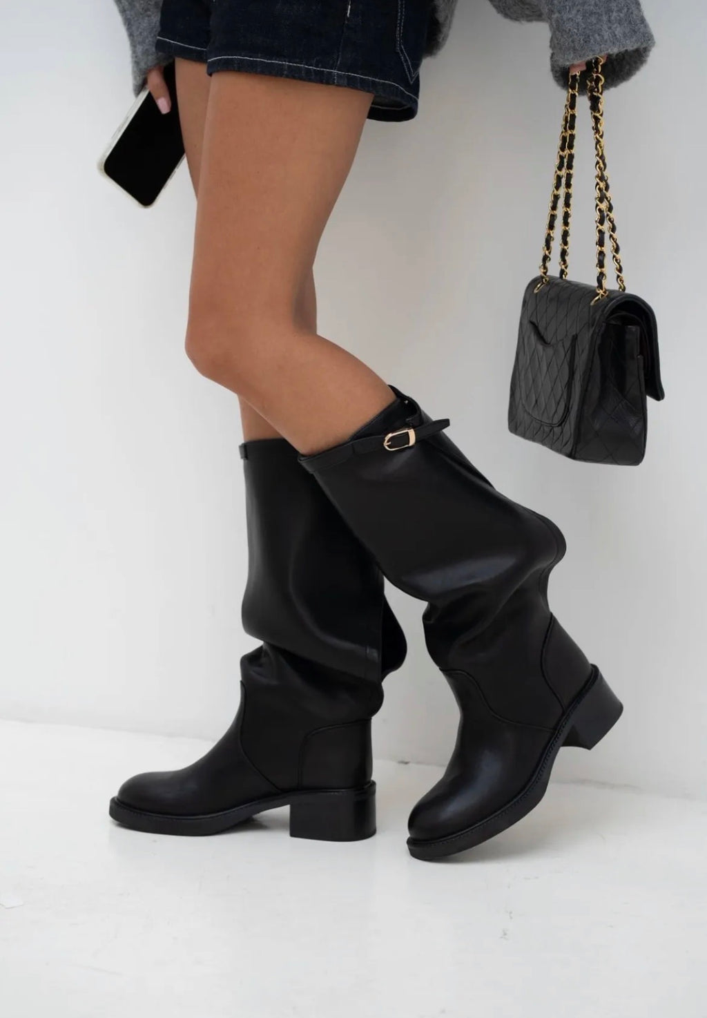 Bottes hautes noires à brides STEPHAN PARIS