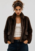 Veste courte femme en fausse fourrure à grandes poches FRIME
