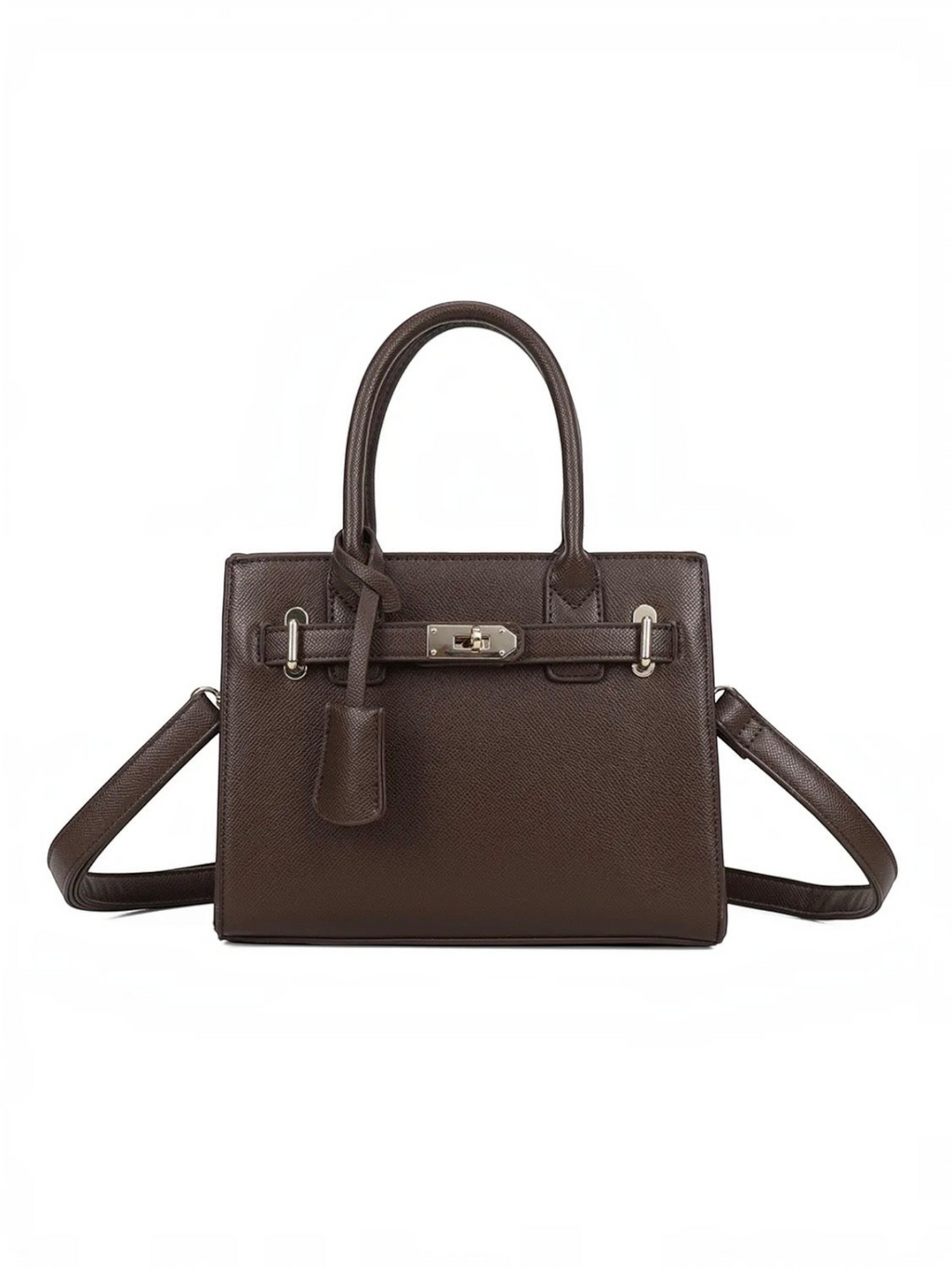 Sac à main BROCK GALLANTRY Elina marron en cuir synthétique grainé avec fermoir twist doré et bandoulière amovible