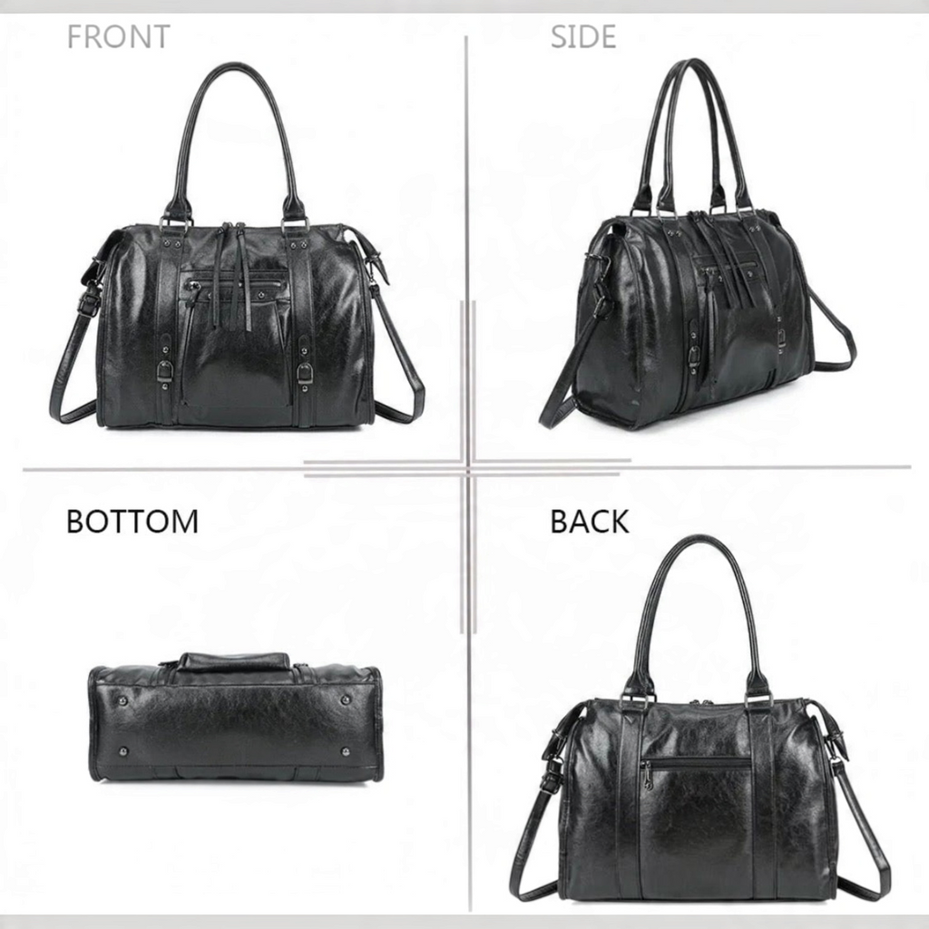 Sac à main grand format BROCK GALLANTRY Skyla noir métallisé avec anses, bandoulière et poches zippées