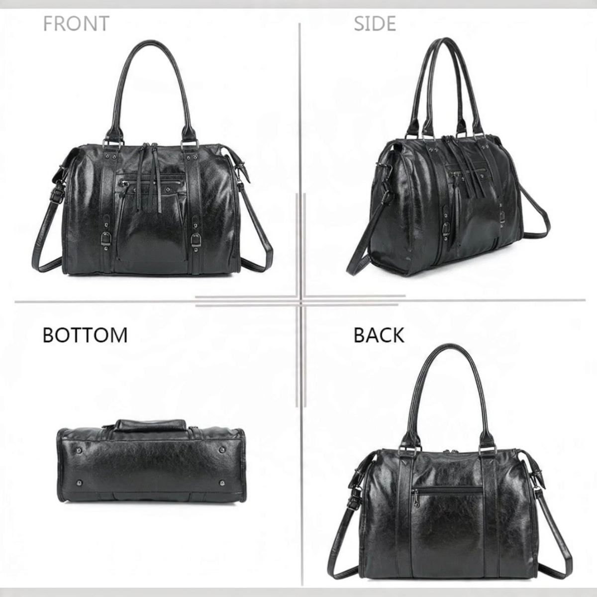 Sac à main grand format BROCK GALLANTRY Skyla noir métallisé avec anses, bandoulière et poches zippées