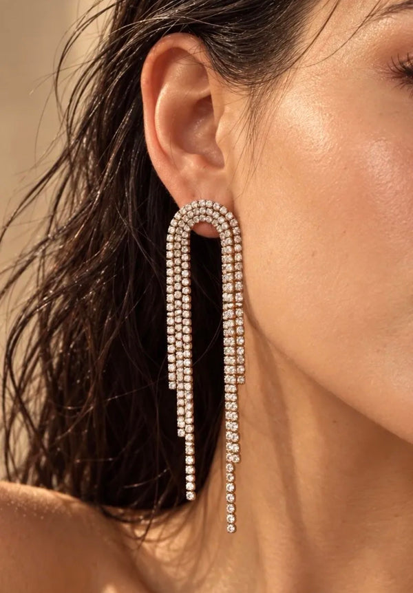 Boucles d’oreilles arche à franges strass ÉLINE L’ATELIER