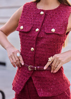 Ensemble pantalon en tweed et haut sans manches FRIME