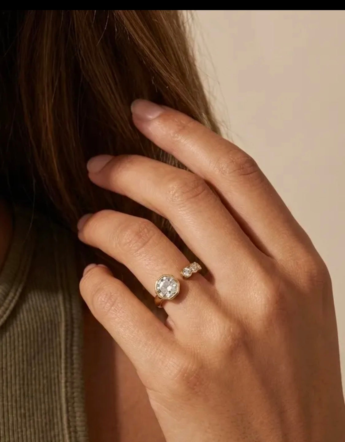Bague ouverte dorée à pierre octogonale ÉLINE L’ATELIER