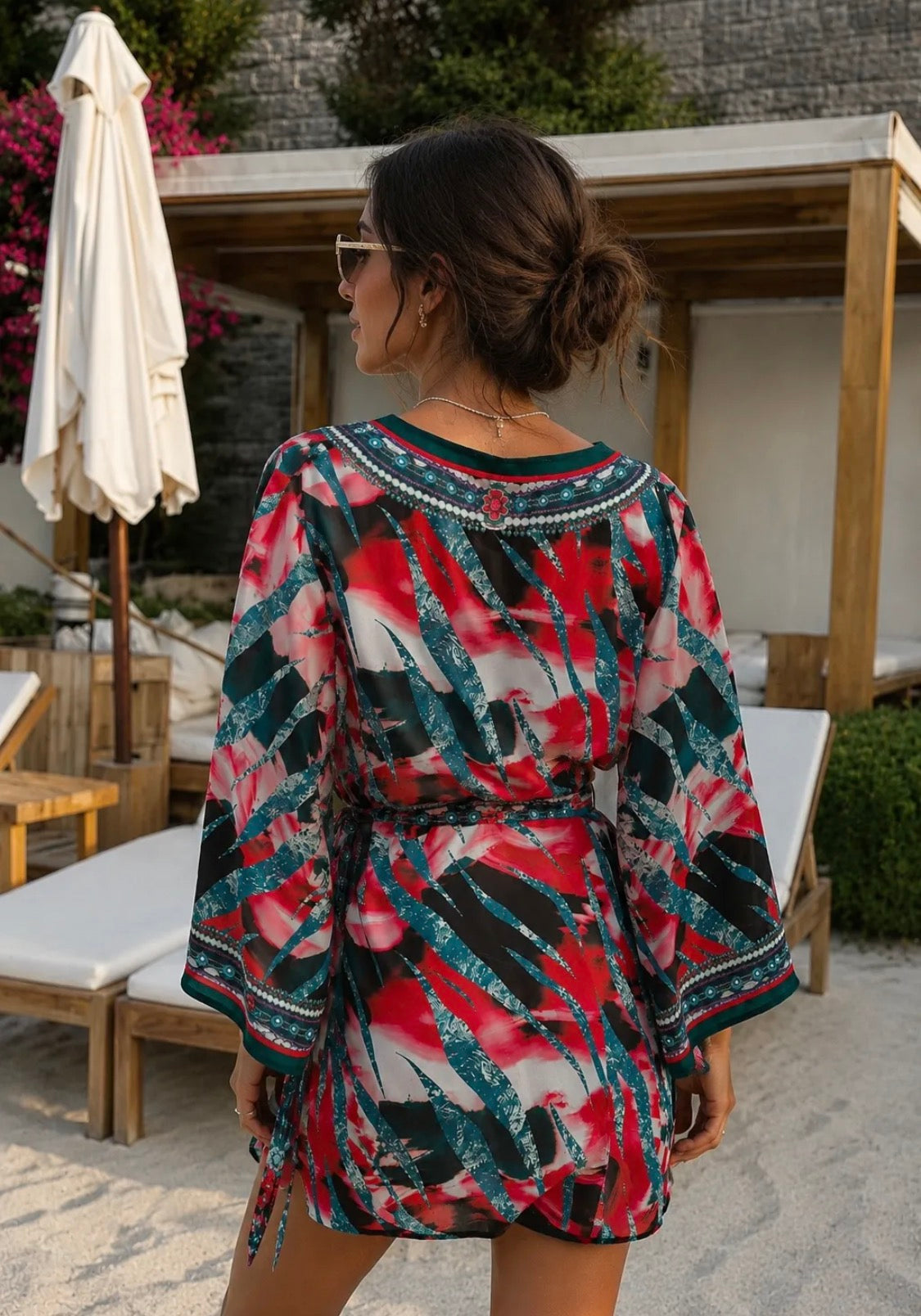 Kimono femme imprimé multicolore à nouer FRIME