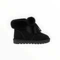 Bottines BROCK en daim noir avec col en fausse fourrure, pompon et détails à franges sur le côté