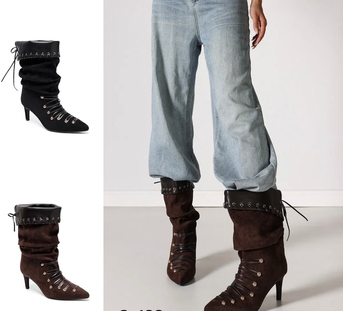 Bottes mi-mollet velours froissé STEPHAN PARIS