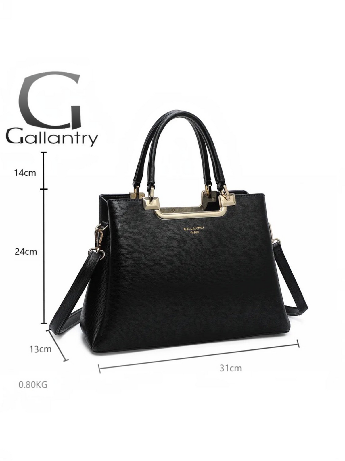 Sac à main structuré noir BROCK GALLANTRY en cuir synthétique texturé avec détails métalliques dorés et bandoulière