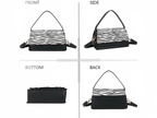 Sac à main BROCK GALLANTRY noir et blanc à motif zébré avec bandoulière amovible, vues multiples.
