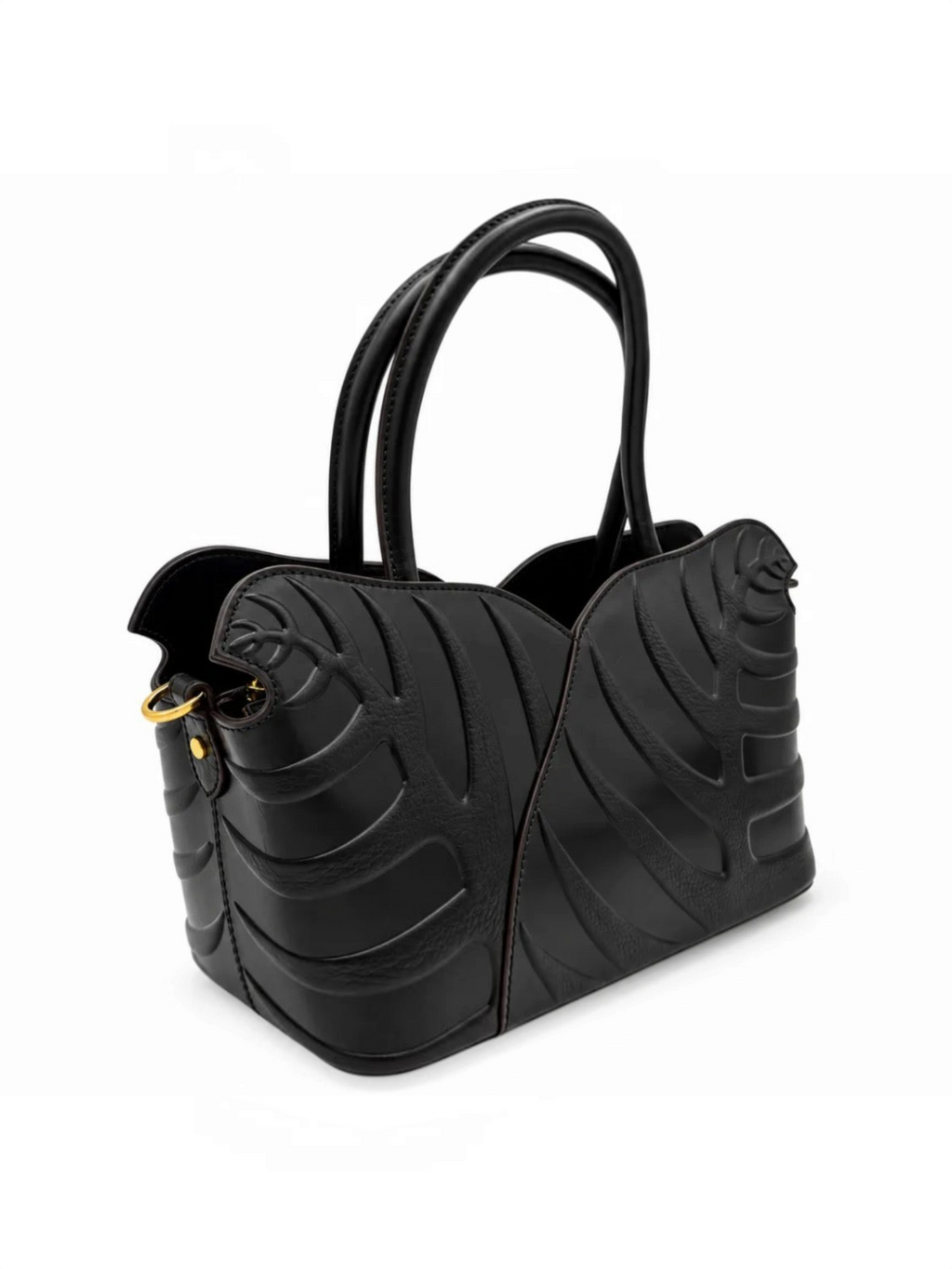 Sac à main BROCK GALLANTRY en cuir noir avec motif feuillage en relief et détails métalliques dorés