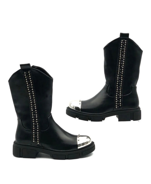 Bottes noires cloutées à bout argenté STEPHAN PARIS
