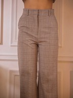 Pantalon BROCK taille haute à carreaux marron en mélange polyester et élasthanne