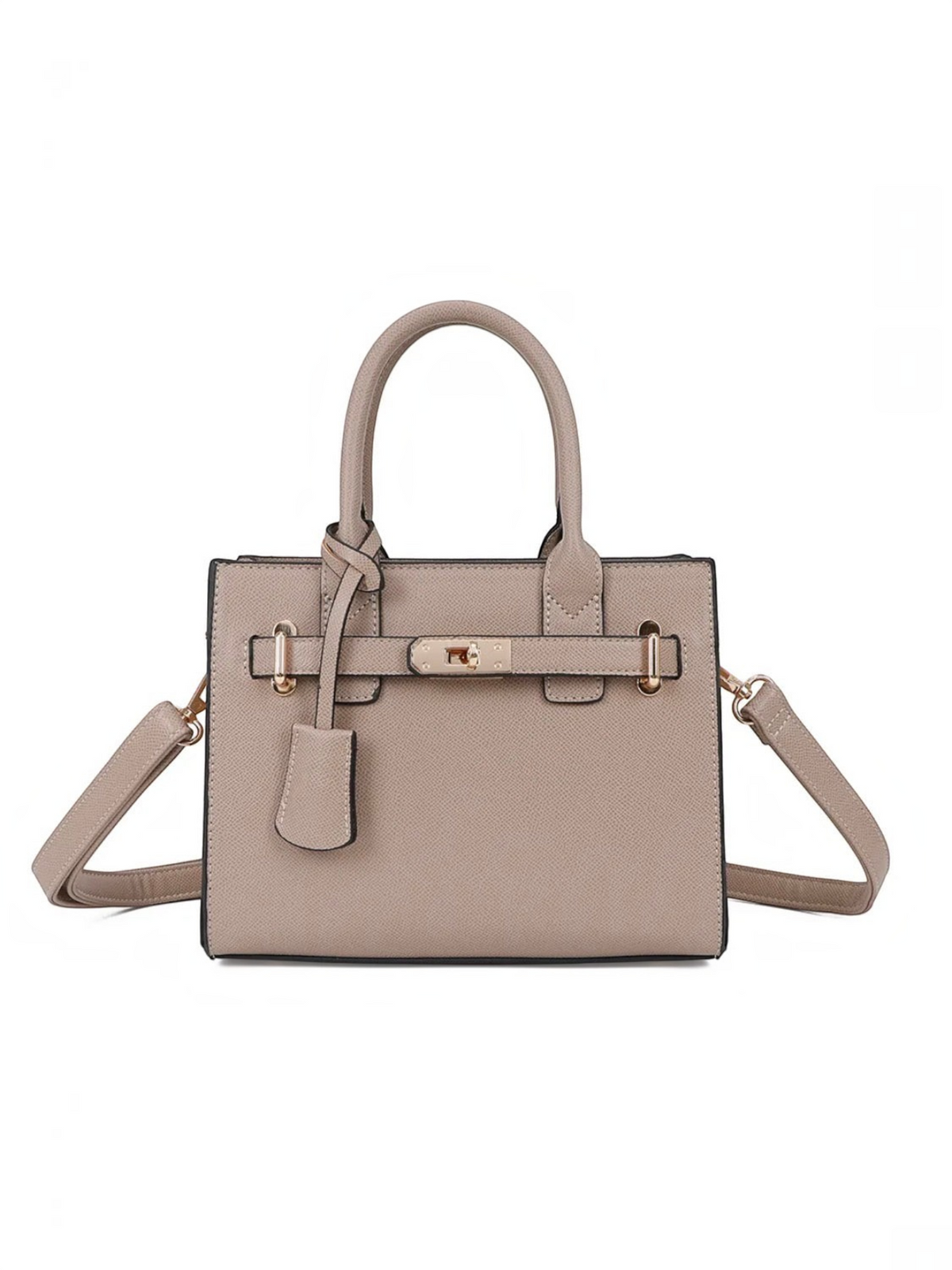 Sac à main BROCK Gallantry Elina beige en cuir synthétique grainé avec fermoir twist doré et bandoulière amovible