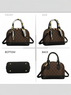 Sac à main BROCK GALLANTRY Charlotte en simili cuir brun et noir avec motif monogramme et anse ornée d'un foulard