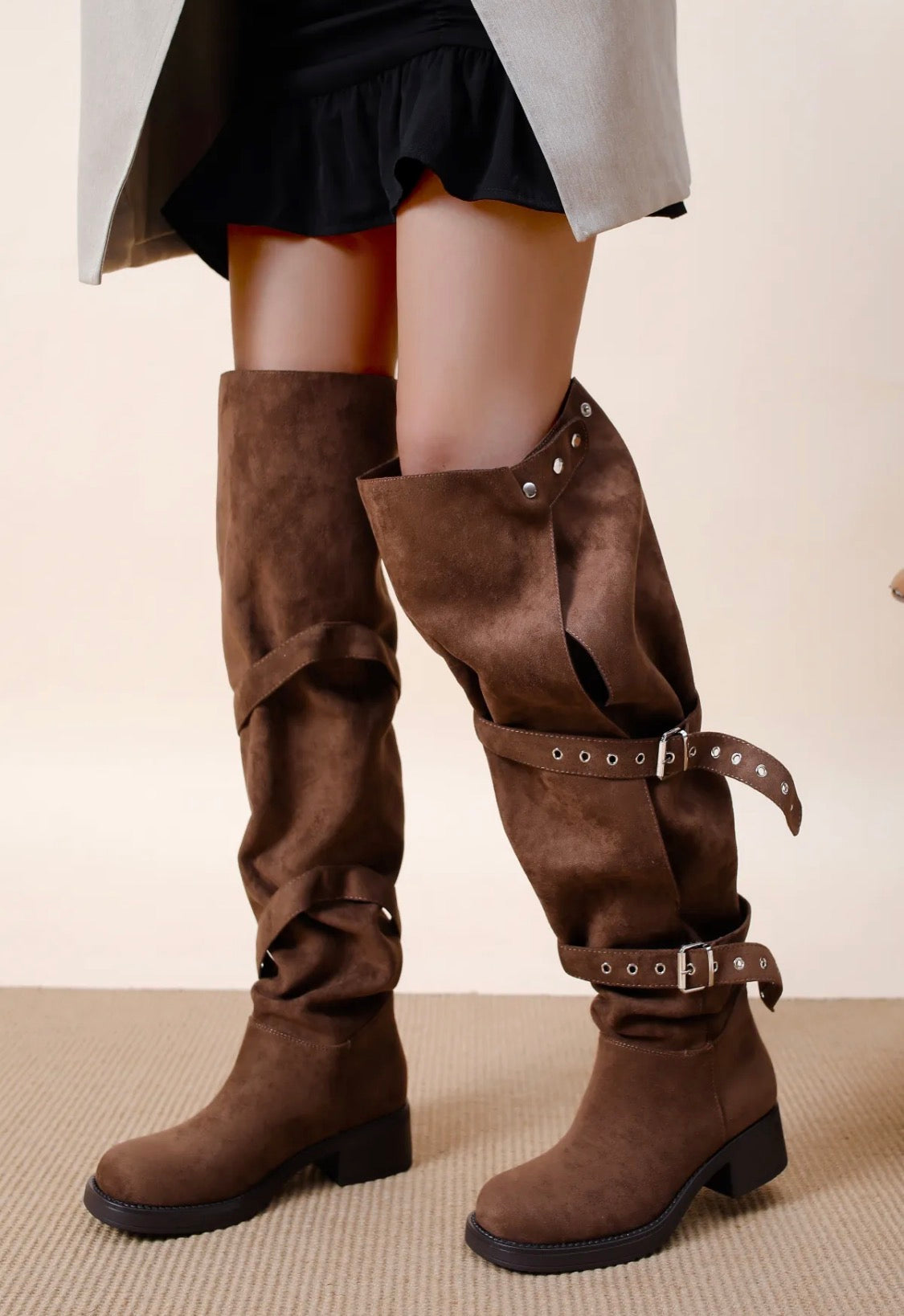 Bottes hautes à double boucle effet suédé STEPHAN PARIS