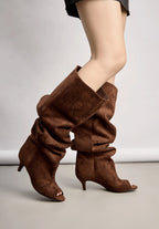Bottes longues bout ouvert slouchy daim BELLE FEMME