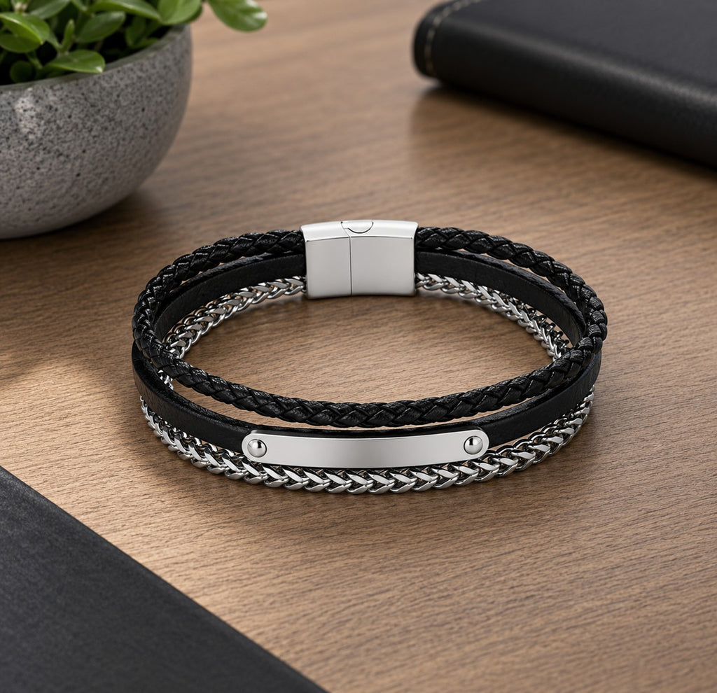 Bracelet cuir et acier inoxydable ÉLINE L'ATELIER