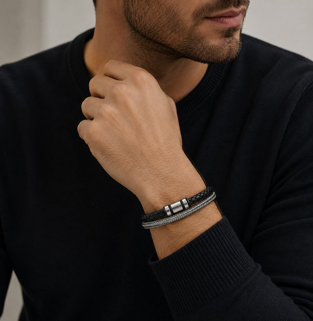 Bracelet cuir et acier inoxydable ÉLINE L'ATELIER