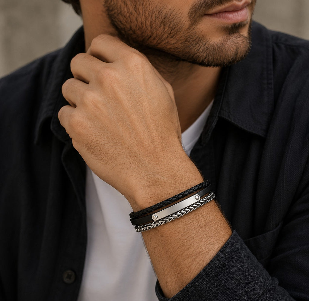 Bracelet cuir et acier inoxydable ÉLINE L'ATELIER
