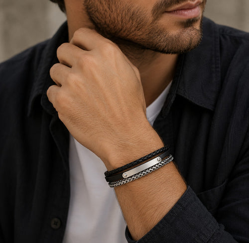 Bracelet cuir et acier inoxydable ÉLINE L'ATELIER