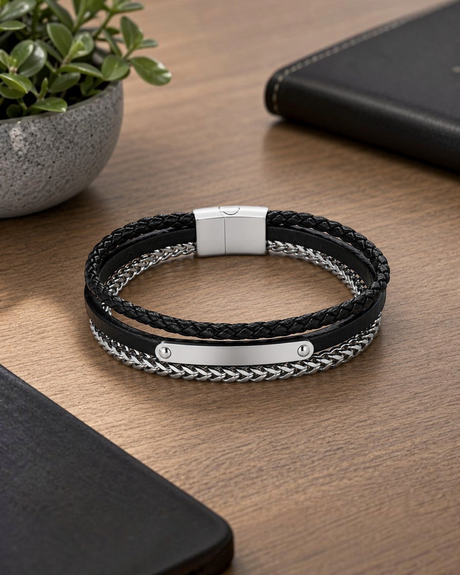 Bracelet cuir et acier inoxydable ÉLINE L'ATELIER