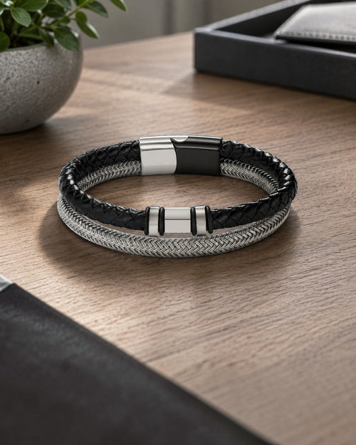 Bracelet cuir et acier inoxydable ÉLINE L'ATELIER