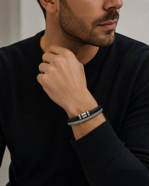 Bracelet cuir et acier inoxydable ÉLINE L'ATELIER
