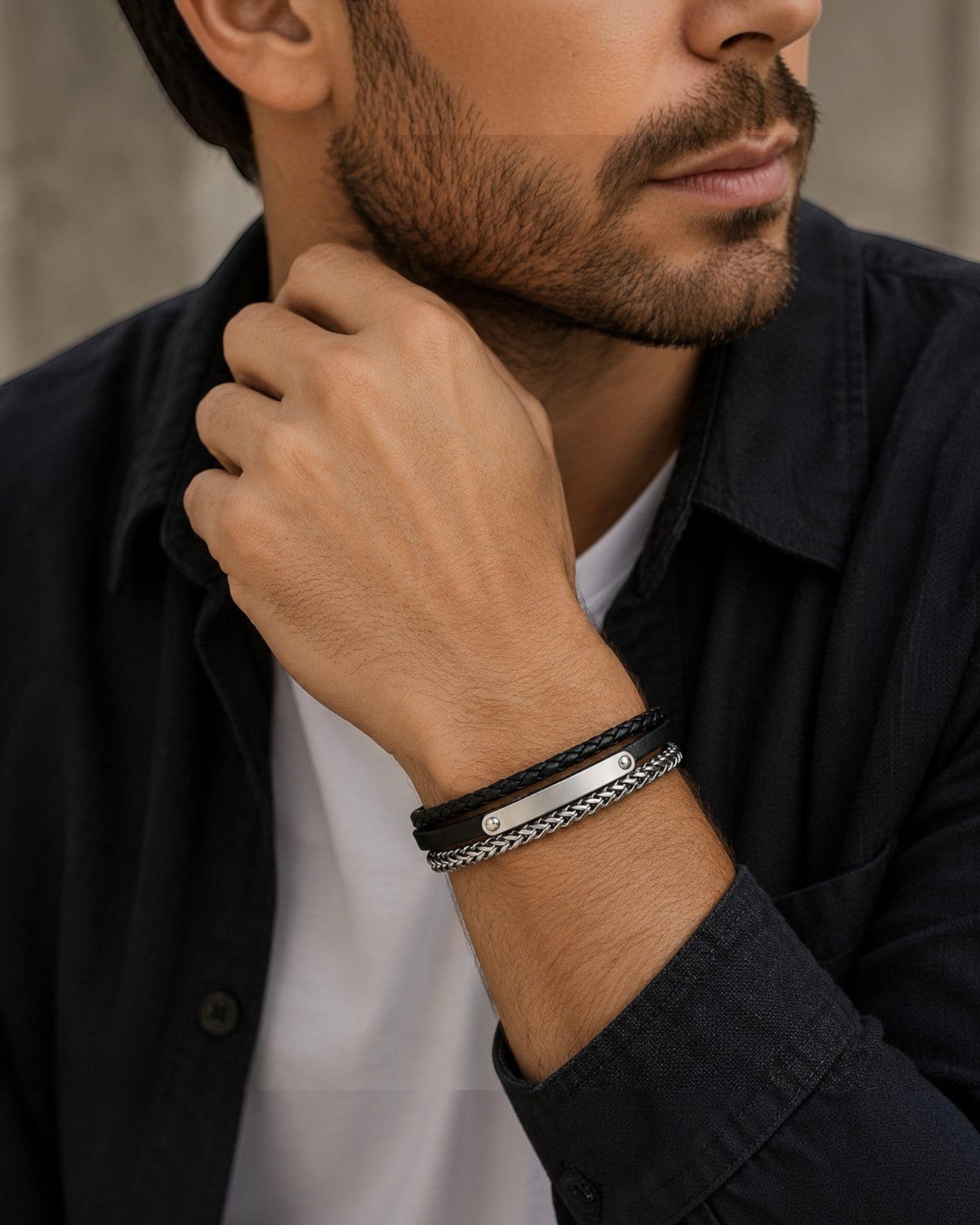 Bracelet cuir et acier inoxydable ÉLINE L'ATELIER
