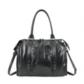 Sac à main grand format BROCK GALLANTRY Skyla en polyuréthane noir métallisé avec anses et bandoulière réglable