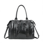 Sac à main grand format BROCK GALLANTRY Skyla en polyuréthane noir métallisé avec anses et bandoulière réglable