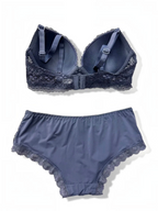 Ensemble lingerie BELLE COM'ELLE bonnet C bleu gris avec soutien-gorge en dentelle et culotte assortie