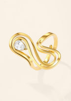 Bague ondulée dorée à zircon goutte ÉLINE L’ATELIER